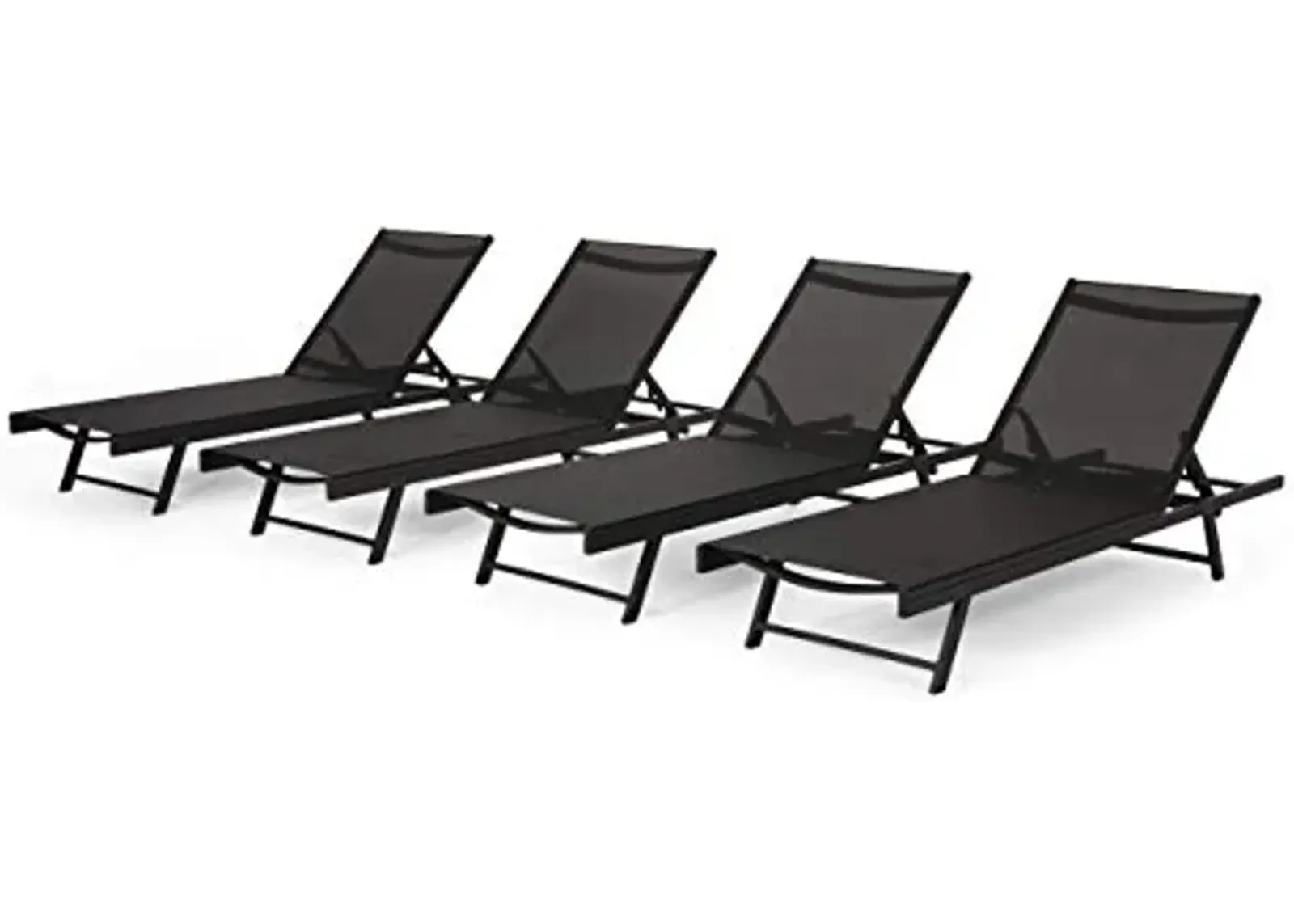 Christopher Knight Home Martin Outdoor Aluminum Chaise Lounge with Mesh Seating (Set of 4), Black + Dark Gray