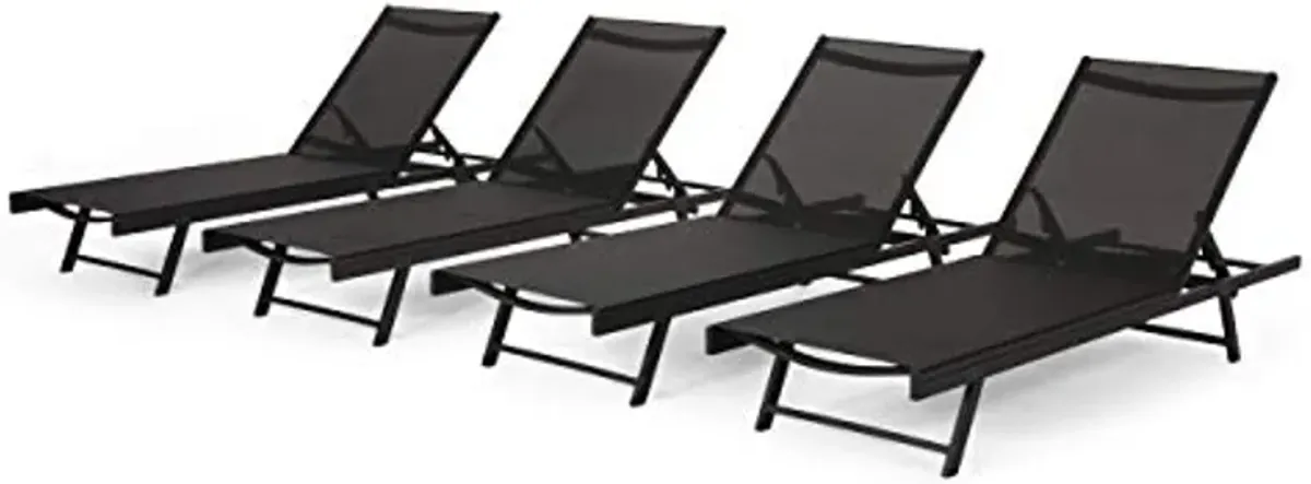 Christopher Knight Home Martin Outdoor Aluminum Chaise Lounge with Mesh Seating (Set of 4), Black + Dark Gray