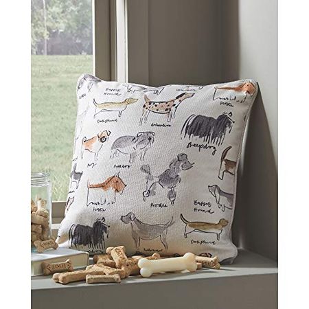 Signature Design by Ashley McKile Graphic Dog Throw Pillow, 20 x 20 Inches, White
