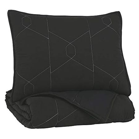 Signature Design by Ashley Meliora Contemporary Geometric Pattern Reversible Twin Comforter with One Sham Set, Black White, Gray