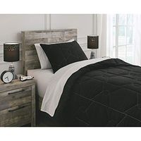 Signature Design by Ashley Meliora Contemporary Geometric Pattern Reversible Twin Comforter with One Sham Set, Black White, Gray