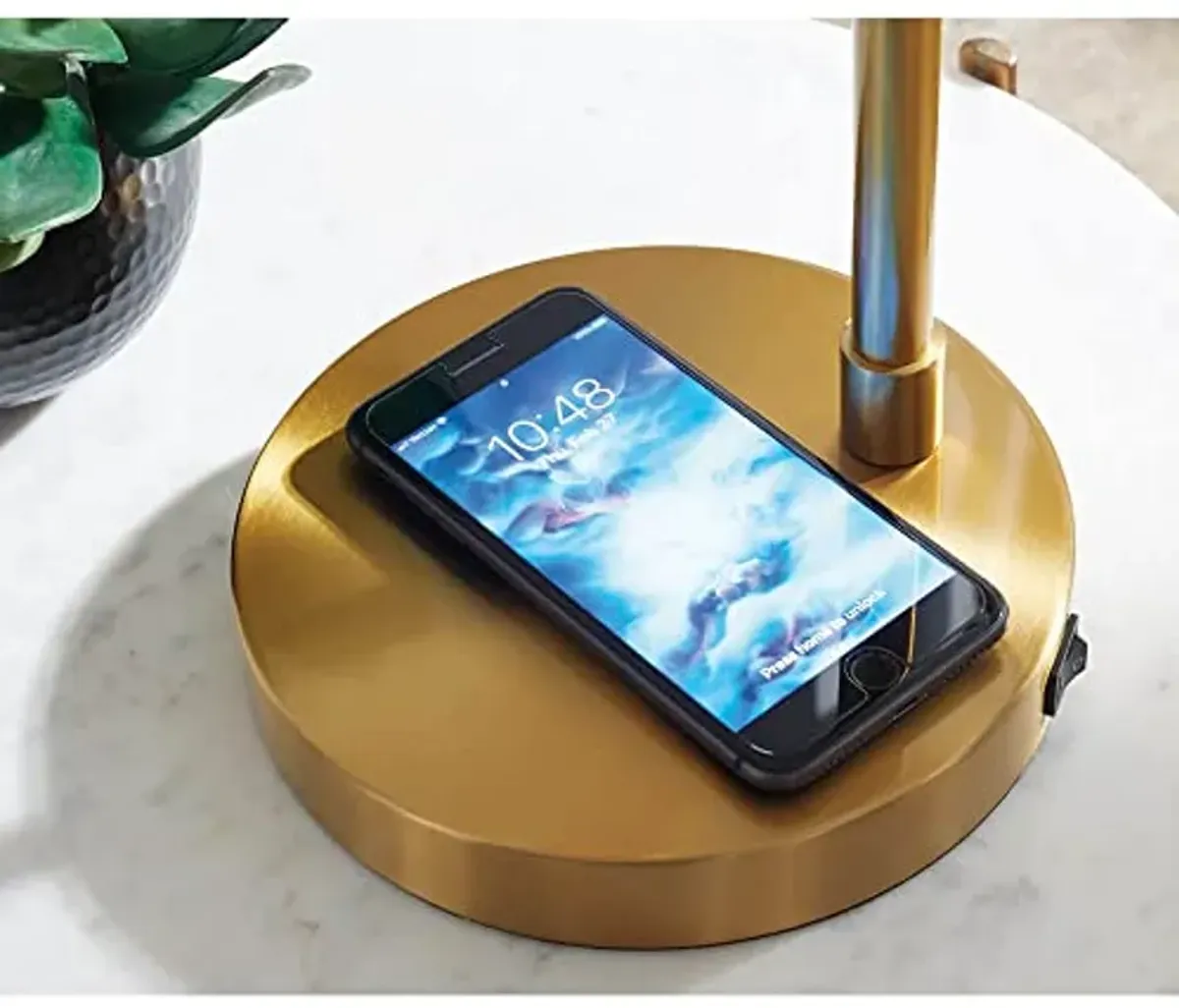 Signature Design by Ashley Abanson 23.25" Metal Desk Lamp with Wireless Charger & USB Port, Gold