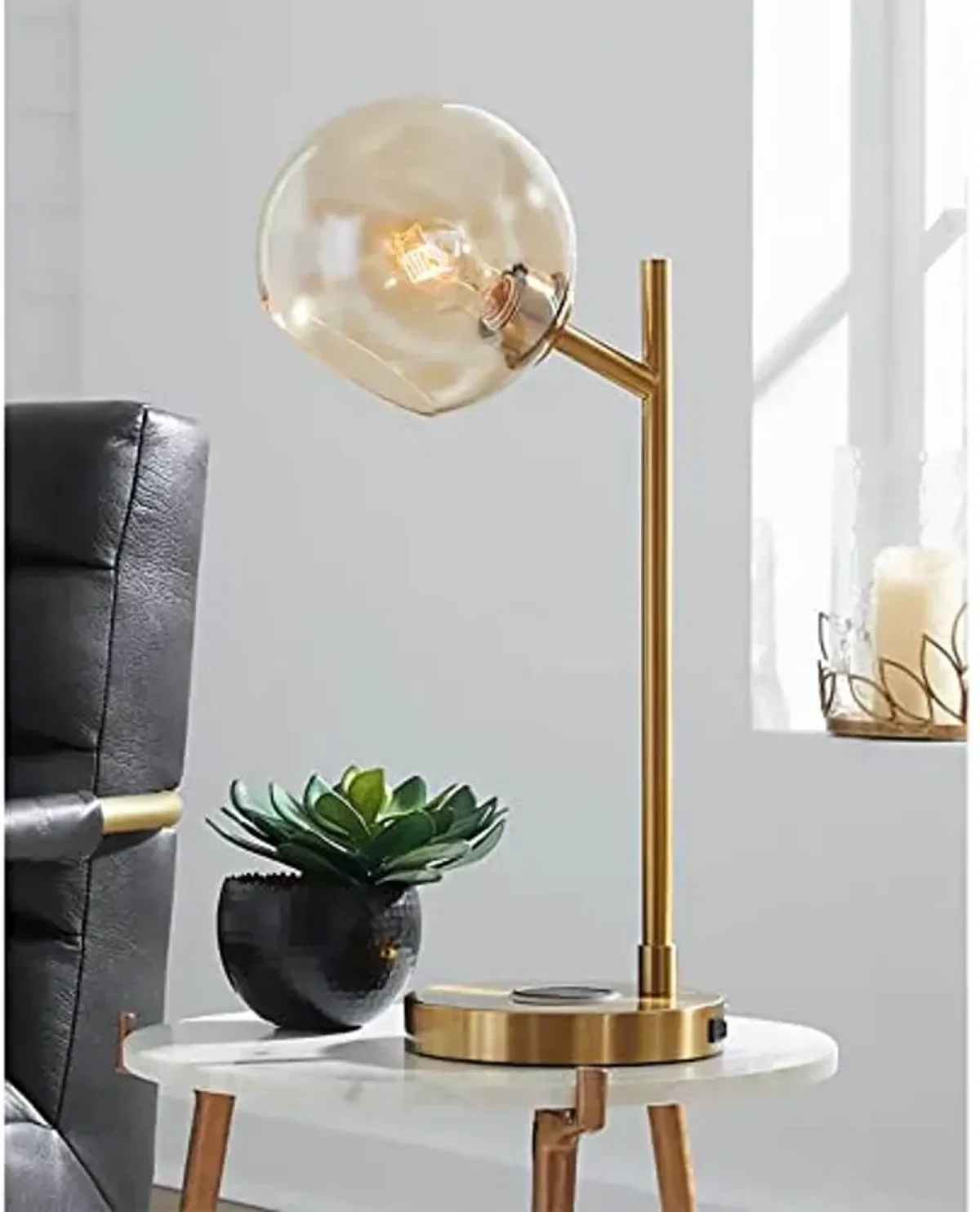 Signature Design by Ashley Abanson 23.25" Metal Desk Lamp with Wireless Charger & USB Port, Gold