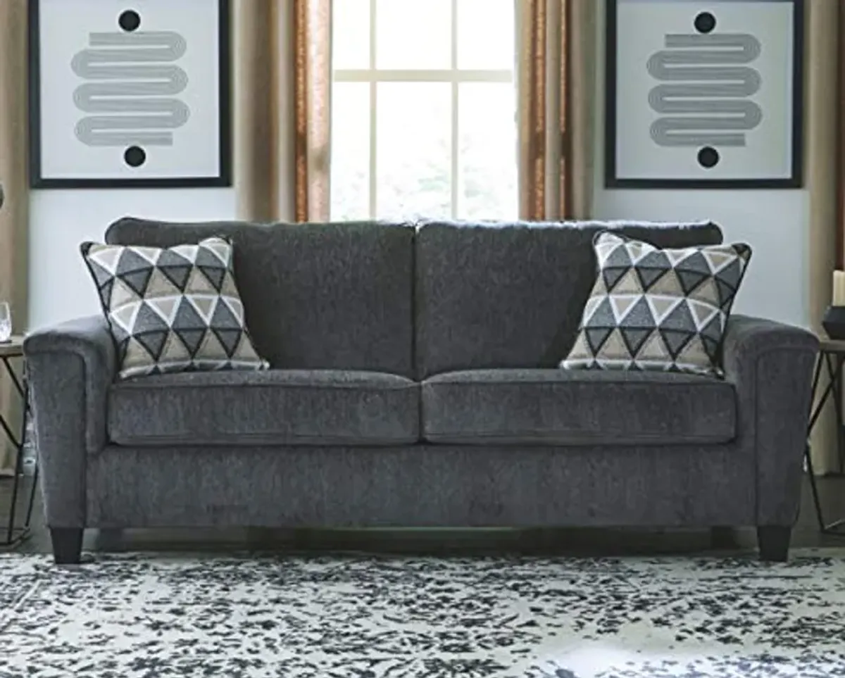 Signature Design by Ashley Abinger Chenille Contemporary Sofa with 2 Accent Pillows, Dark Gray