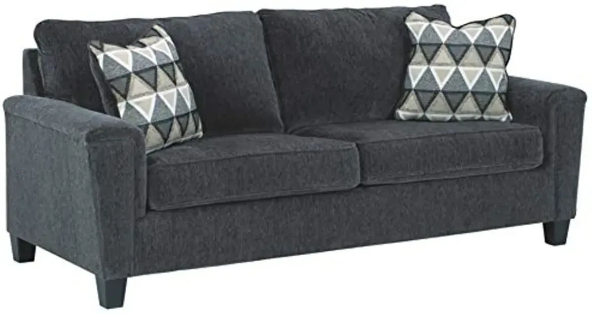 Signature Design by Ashley Abinger Chenille Contemporary Sofa with 2 Accent Pillows, Dark Gray