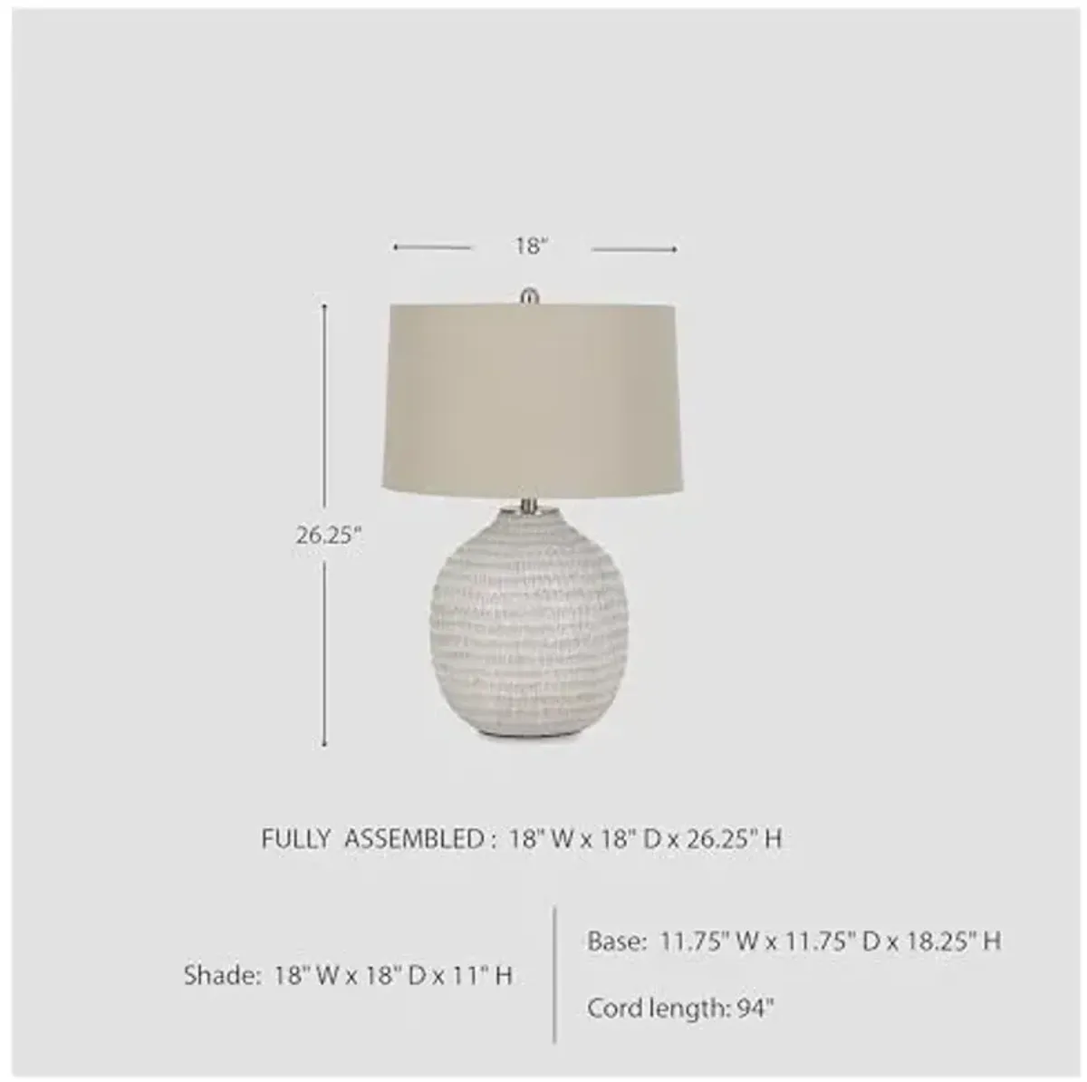 Signature Design by Ashley Jamon Contemporary 26" Round Textured Ceramic Table Lamp, Beige