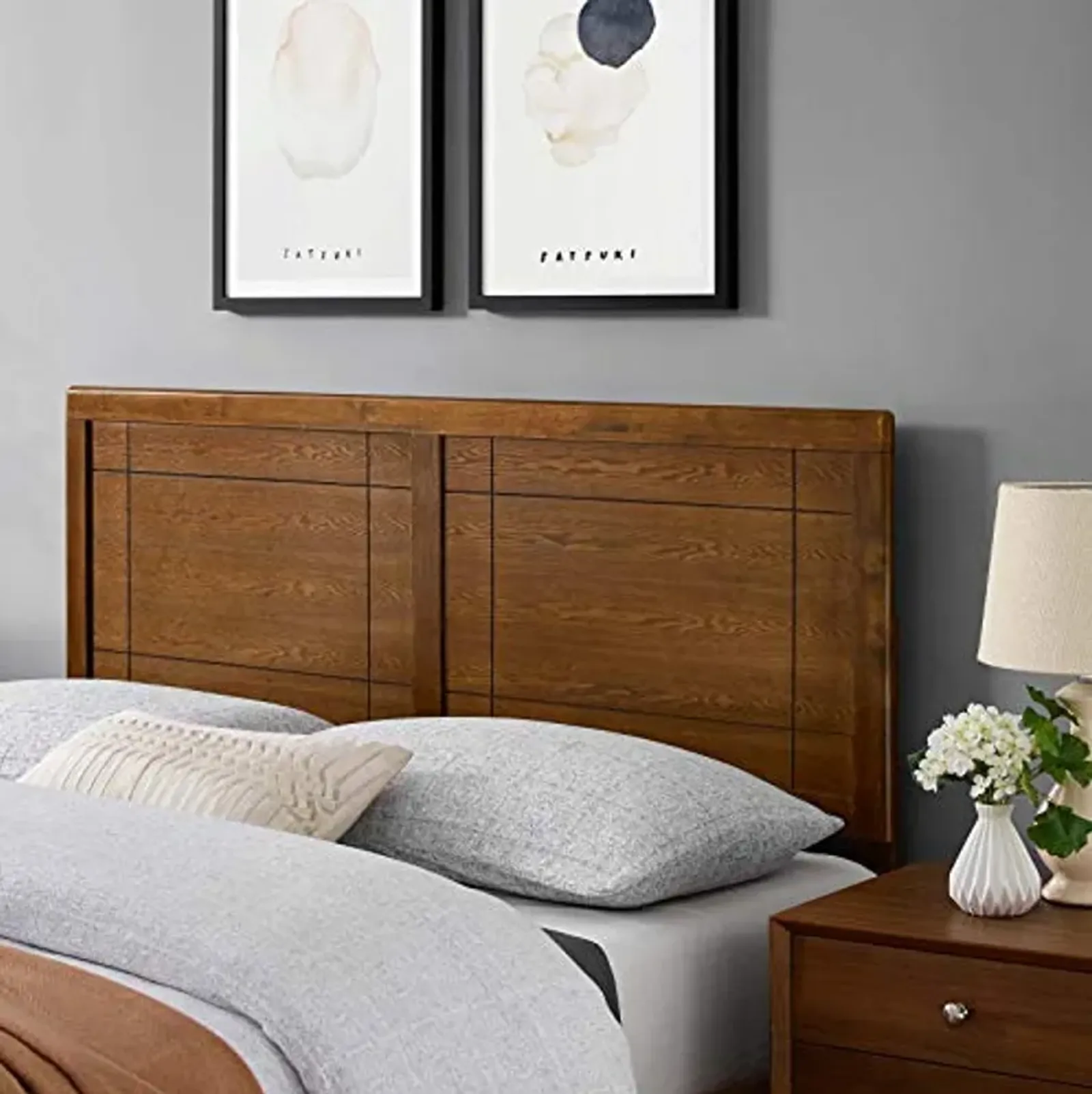 Modway Archie Queen Wood Headboard in Walnut