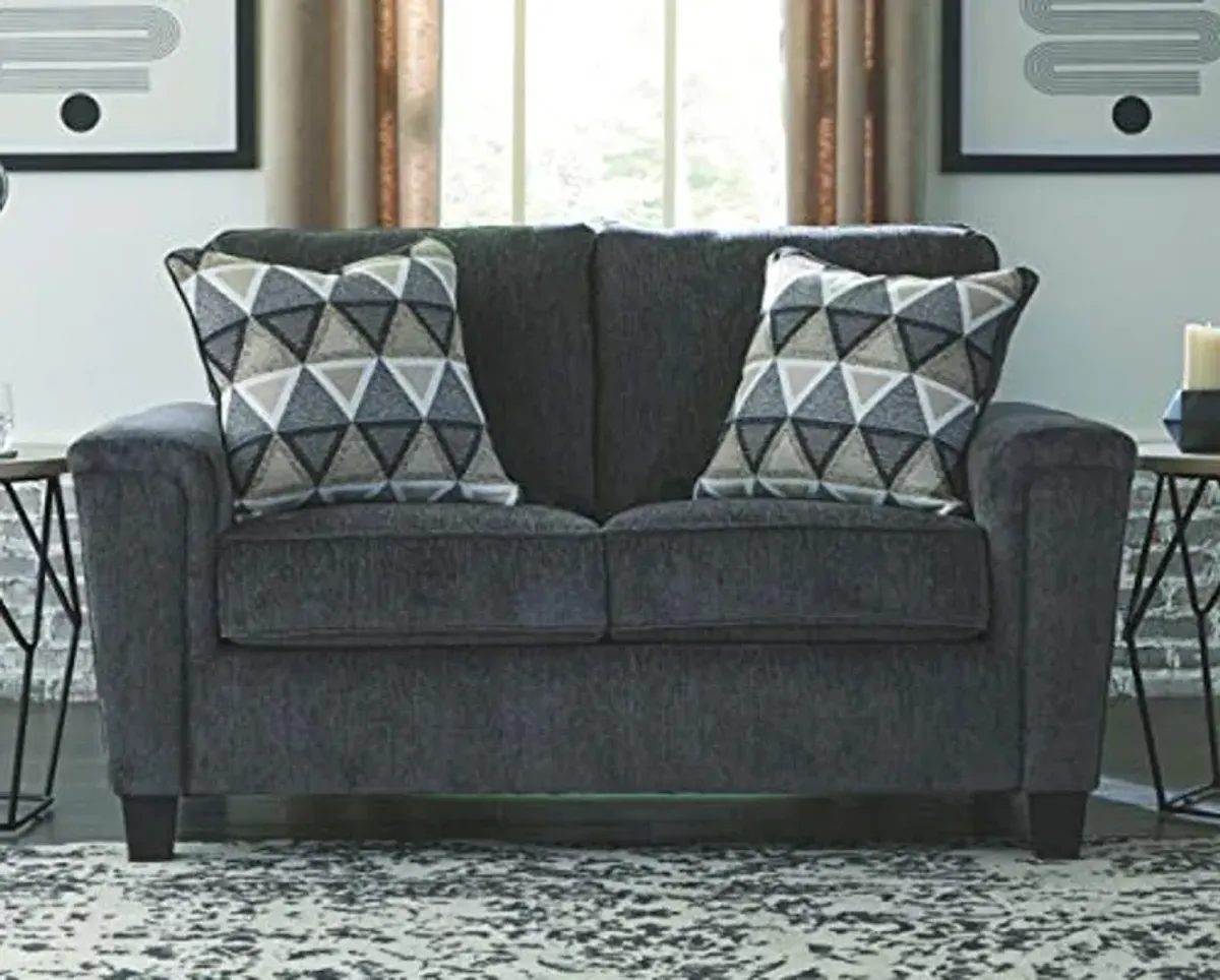 Signature Design by Ashley Abinger Chenille Contemporary Loveseat with 2 Accent Pillows, Dark Gray