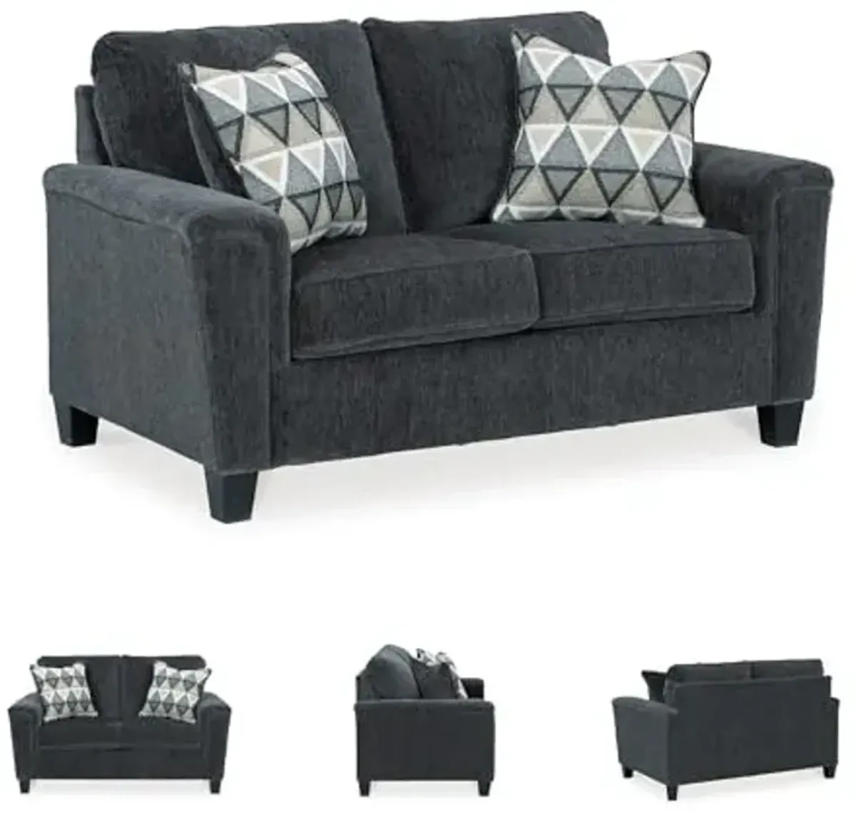 Signature Design by Ashley Abinger Chenille Contemporary Loveseat with 2 Accent Pillows, Dark Gray