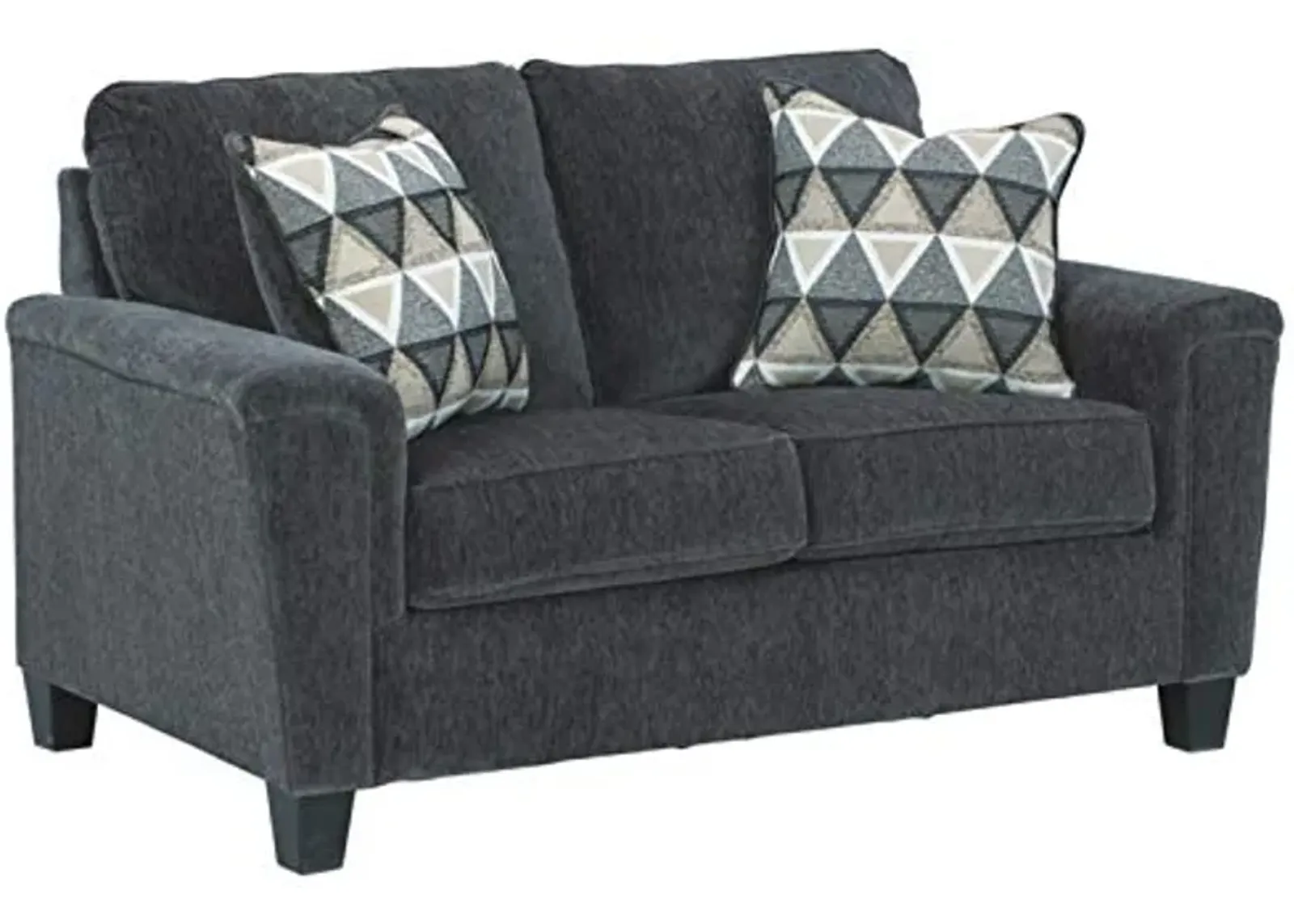 Signature Design by Ashley Abinger Chenille Contemporary Loveseat with 2 Accent Pillows, Dark Gray