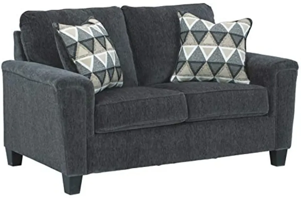 Signature Design by Ashley Abinger Chenille Contemporary Loveseat with 2 Accent Pillows, Dark Gray