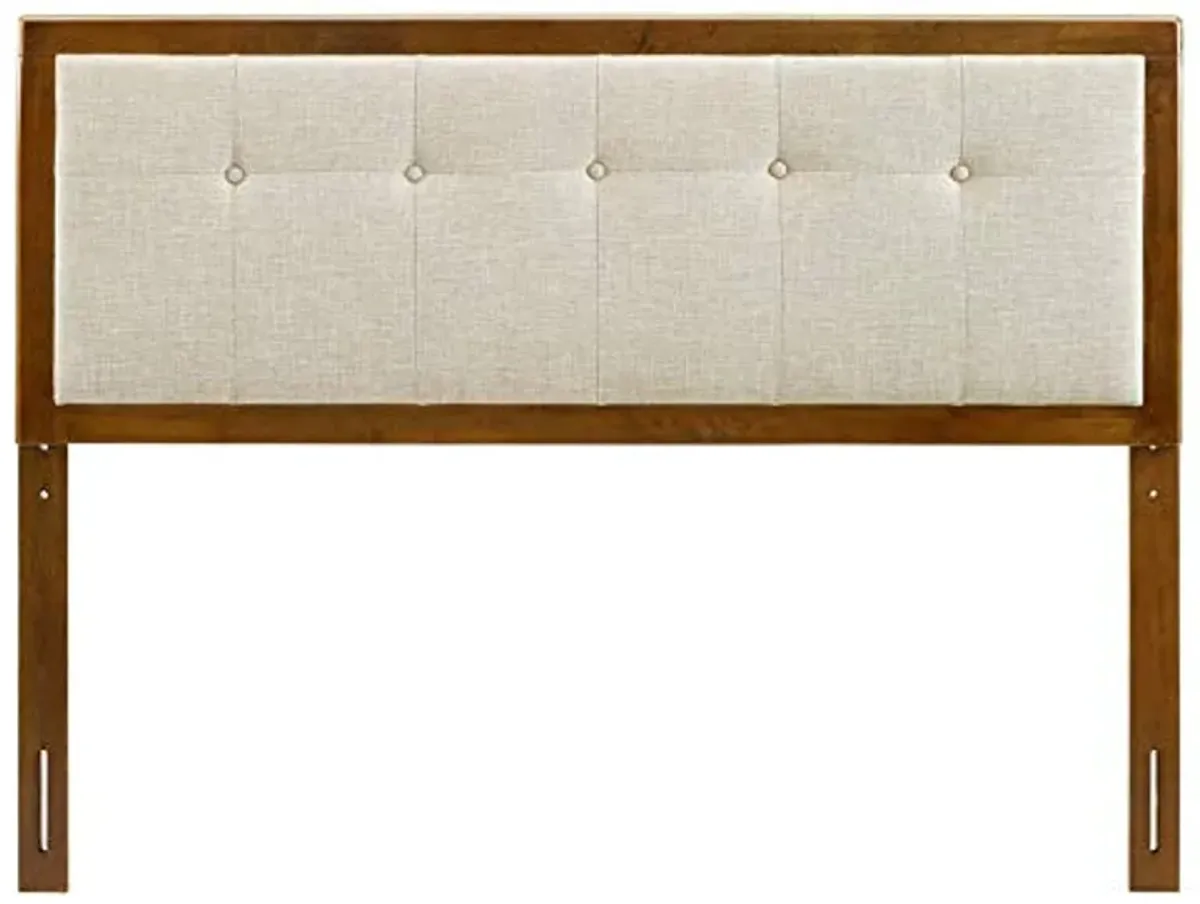 Modway Draper Tufted Full Fabric and Wood Headboard in Walnut Beige