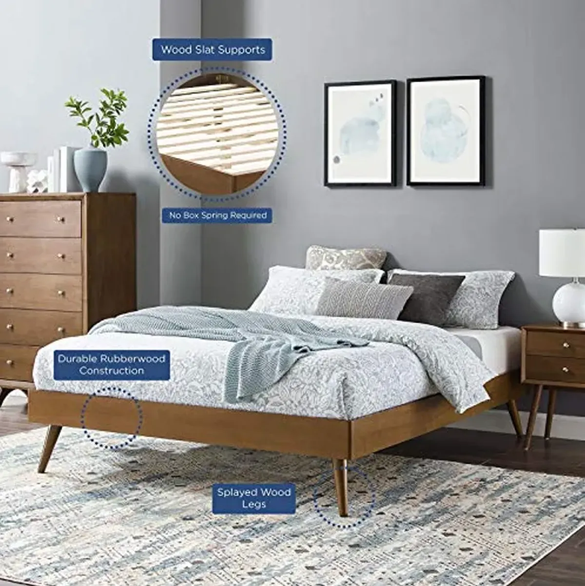 Modway Margo King Wood Platform Bed Frame in Walnut