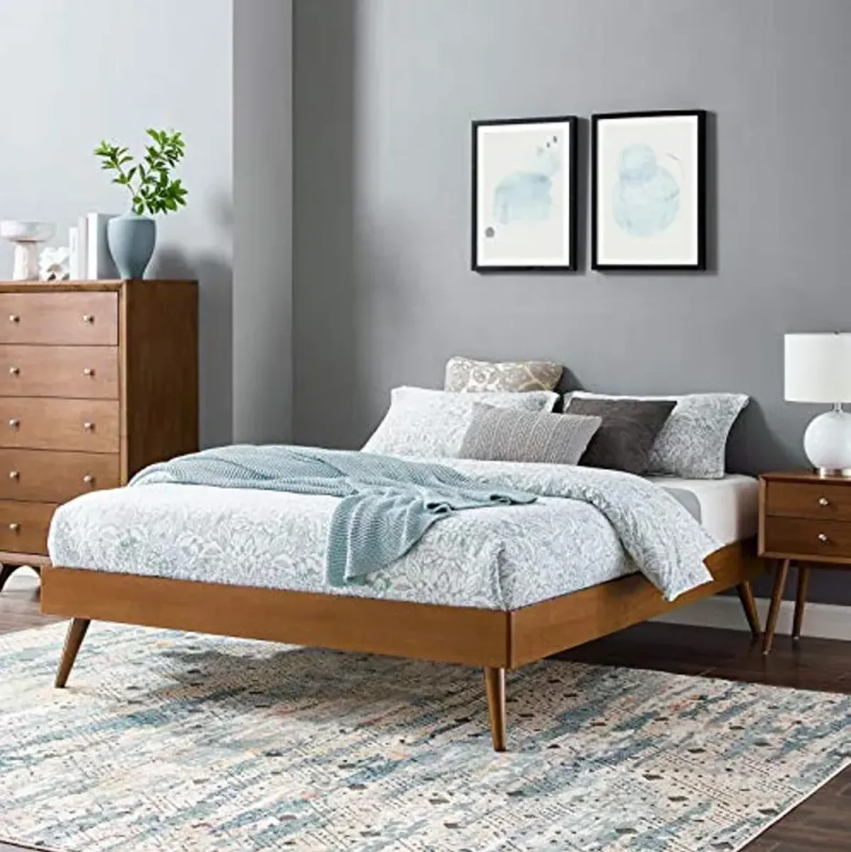 Modway Margo King Wood Platform Bed Frame in Walnut