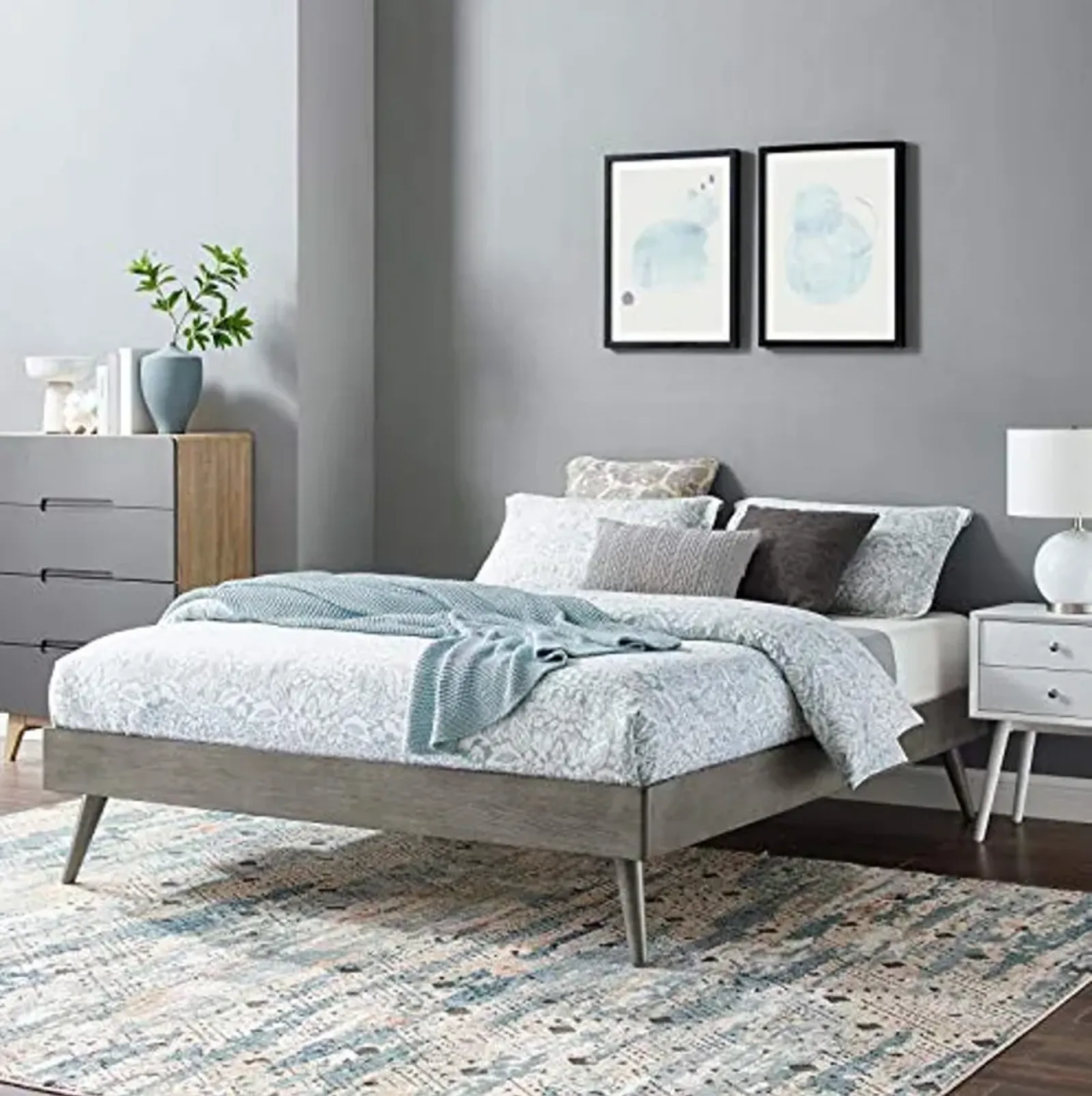 Margo Twin Wood Platform Bed Frame in Gray