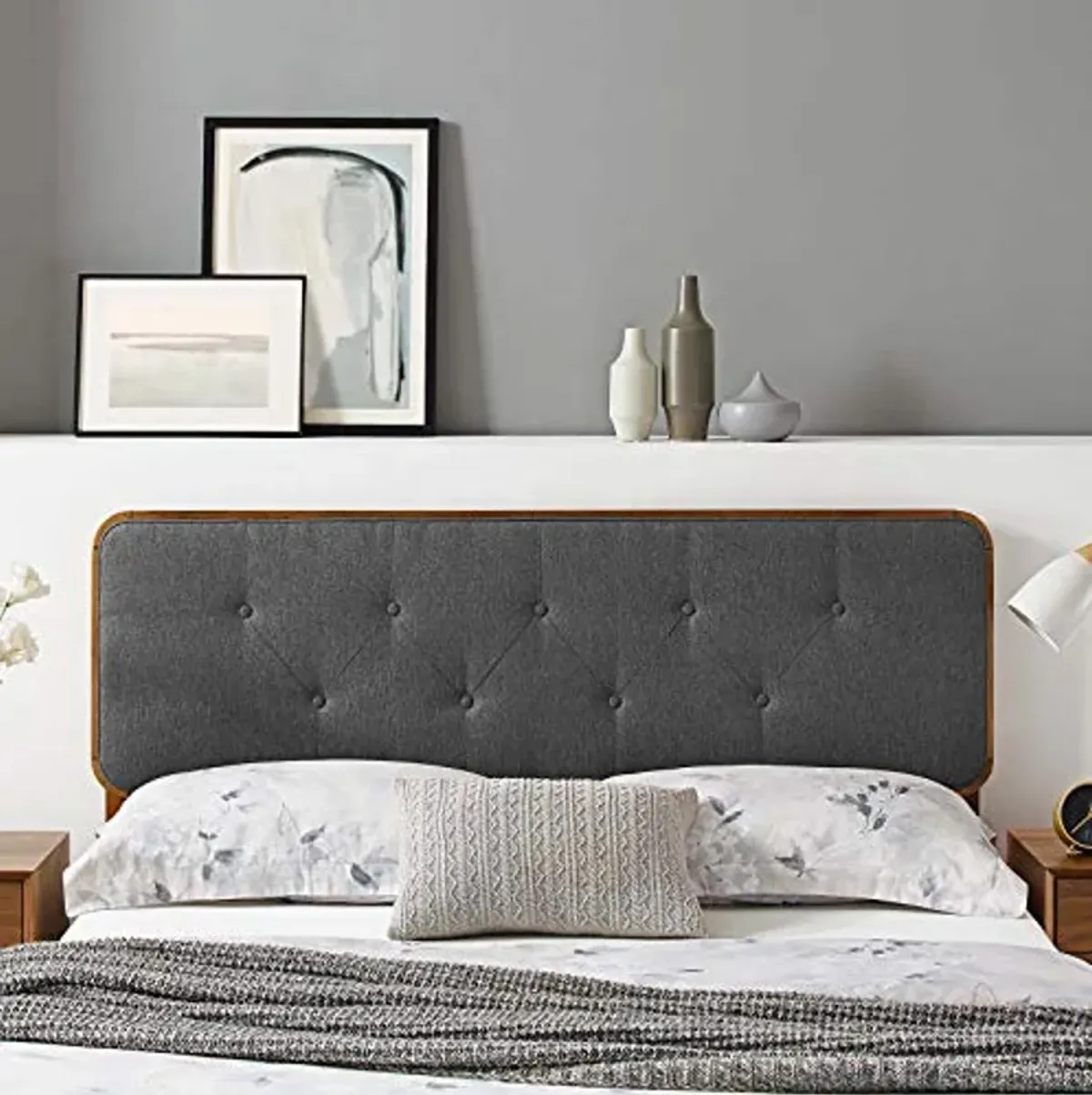 Modway Collins Tufted Twin Fabric and Wood Headboard in Walnut Charcoal