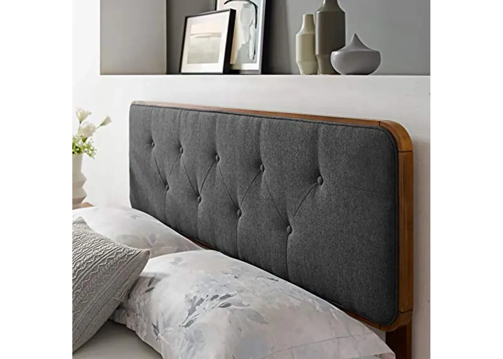 Modway Collins Tufted Twin Fabric and Wood Headboard in Walnut Charcoal