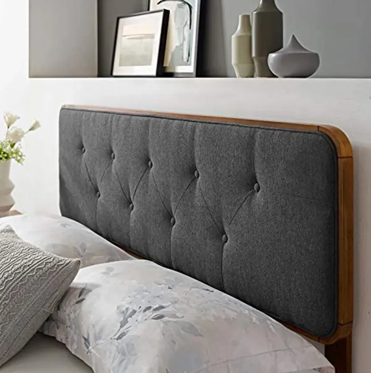 Modway Collins Tufted Twin Fabric and Wood Headboard in Walnut Charcoal