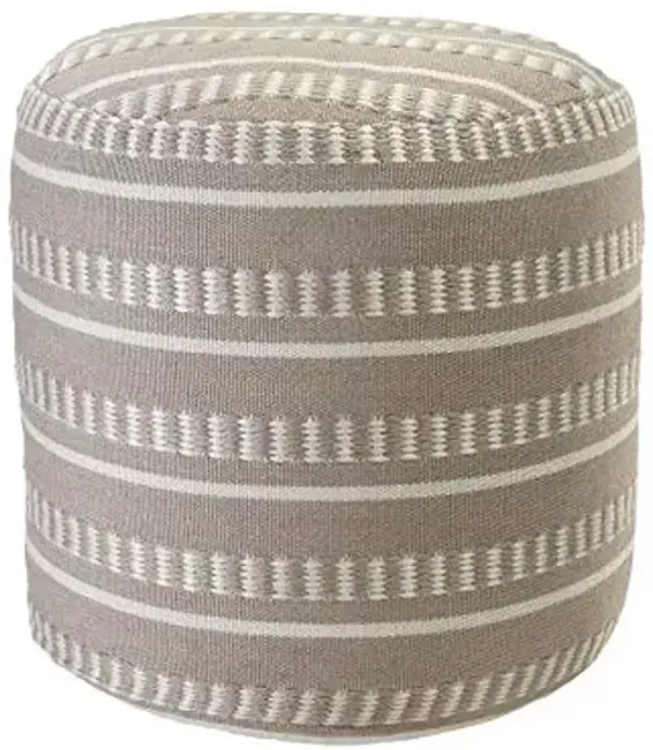 LR Home Dash and Stripe Geometric Indoor Outdoor Pouf, Taupe/White, 20" x 20" x 20"