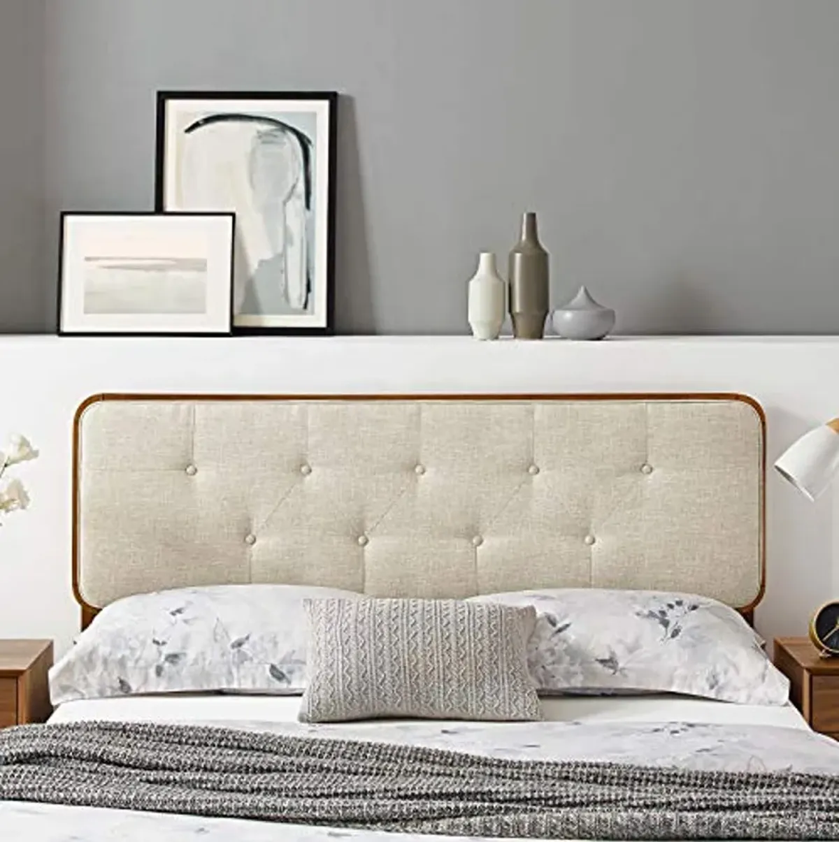 Modway Collins Tufted Twin Fabric and Wood Headboard in Walnut Beige