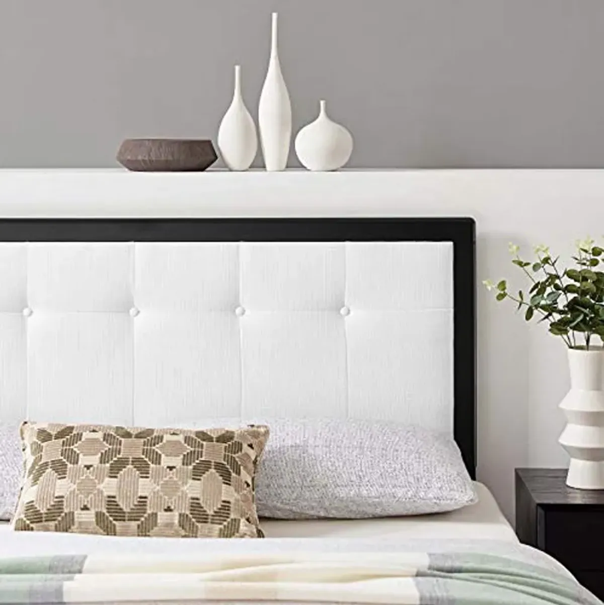 Modway Draper Tufted Queen Fabric and Wood Headboard in Black White