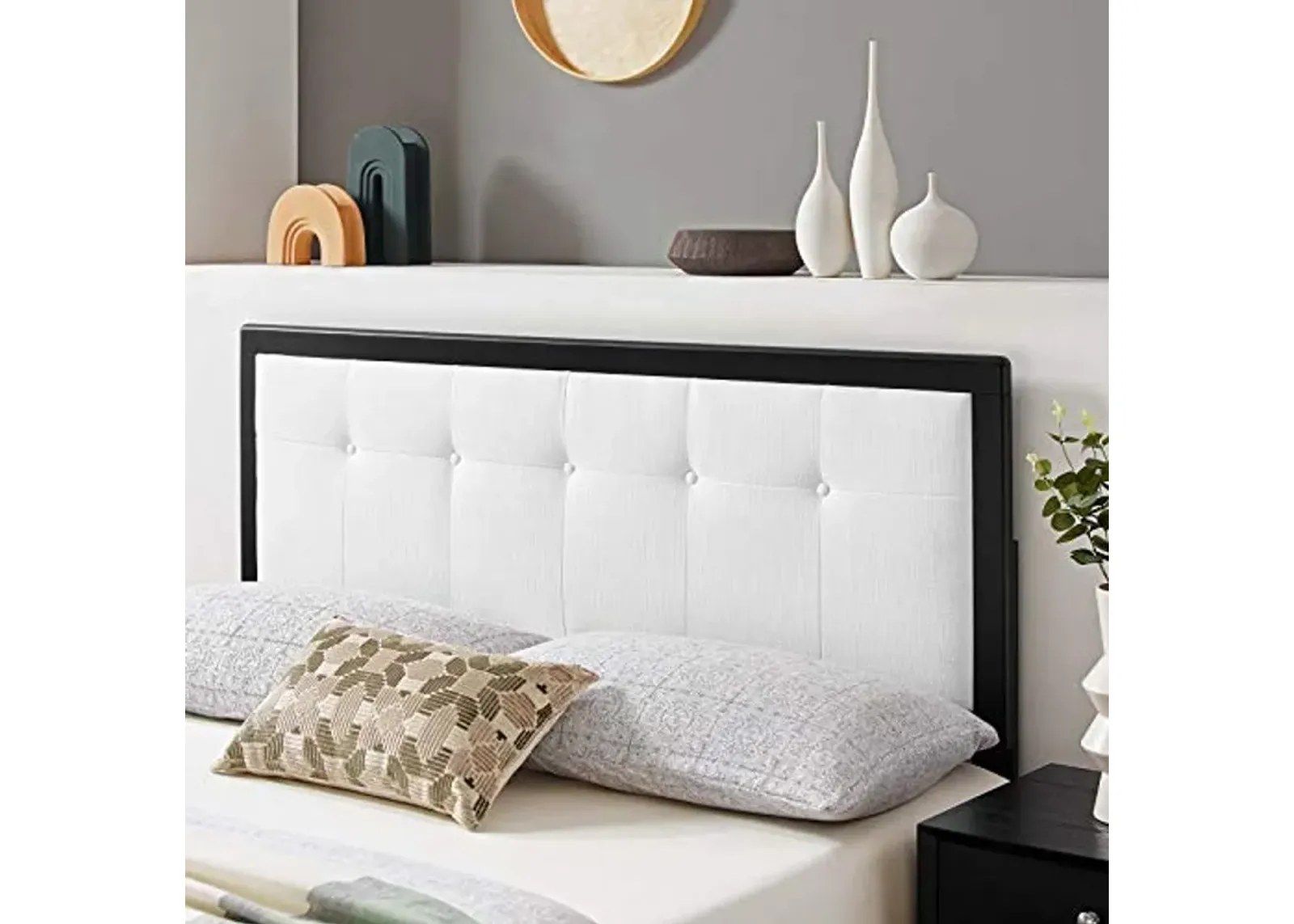 Modway Draper Tufted Queen Fabric and Wood Headboard in Black White