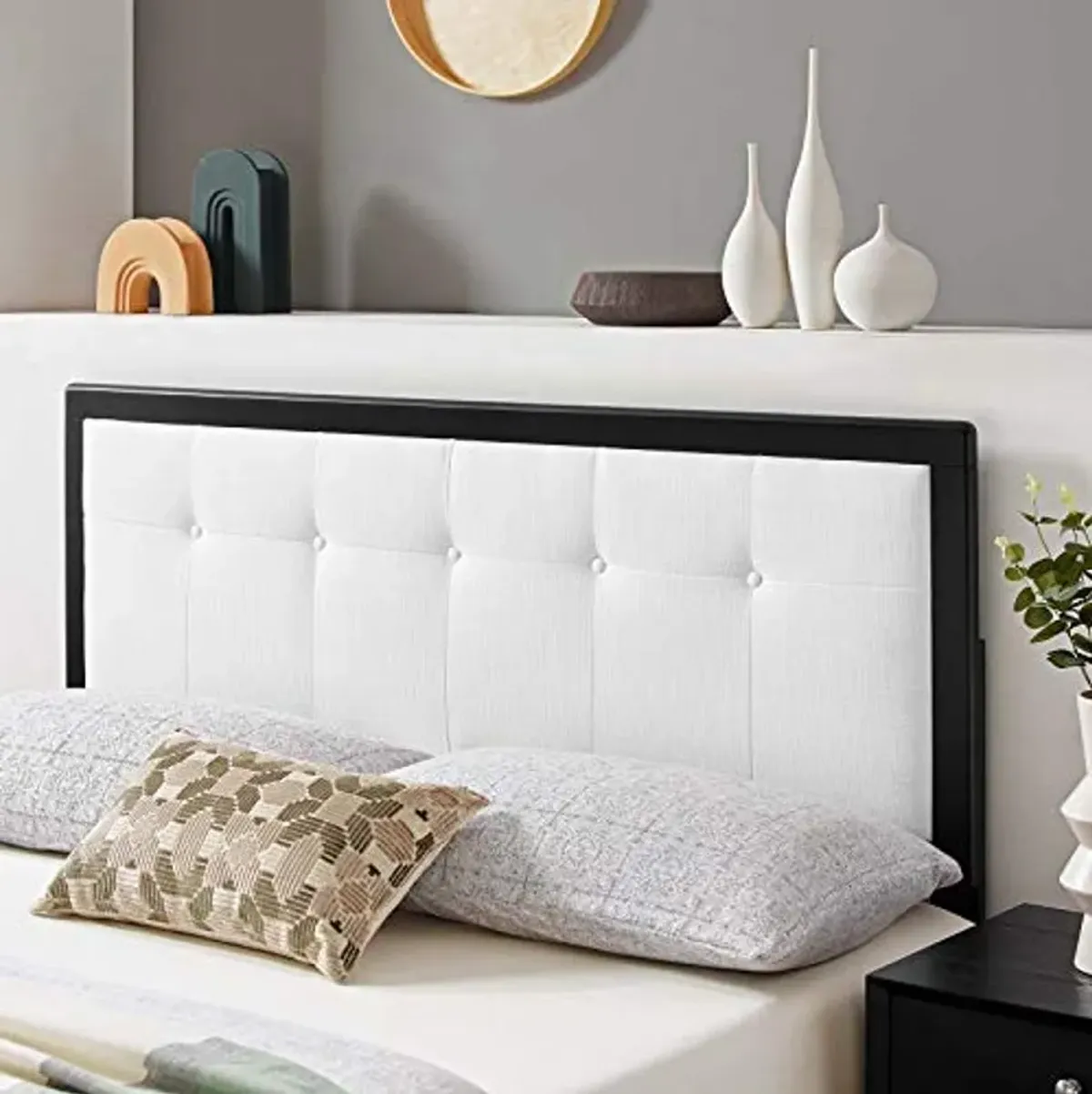 Modway Draper Tufted Queen Fabric and Wood Headboard in Black White