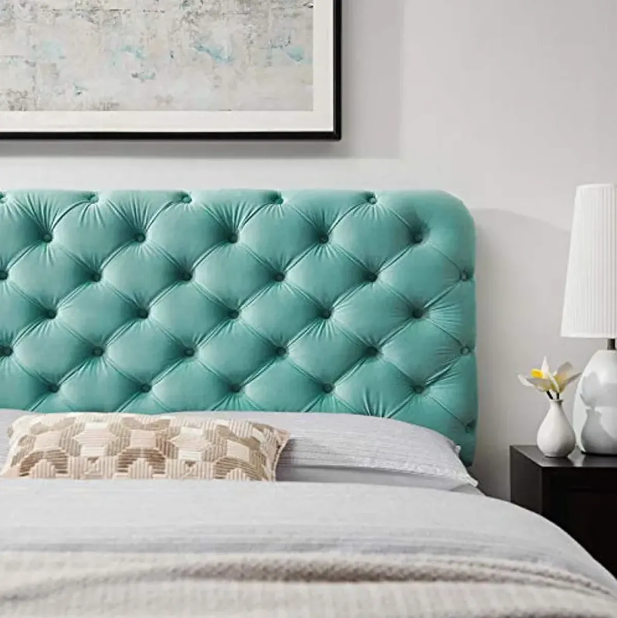 Modway Lizzy Tufted Performance Velvet Headboard in Mint, Twin