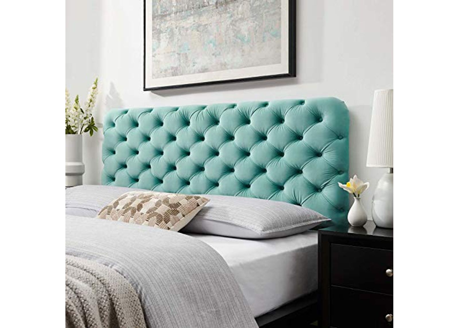 Modway Lizzy Tufted Performance Velvet Headboard in Mint, Twin