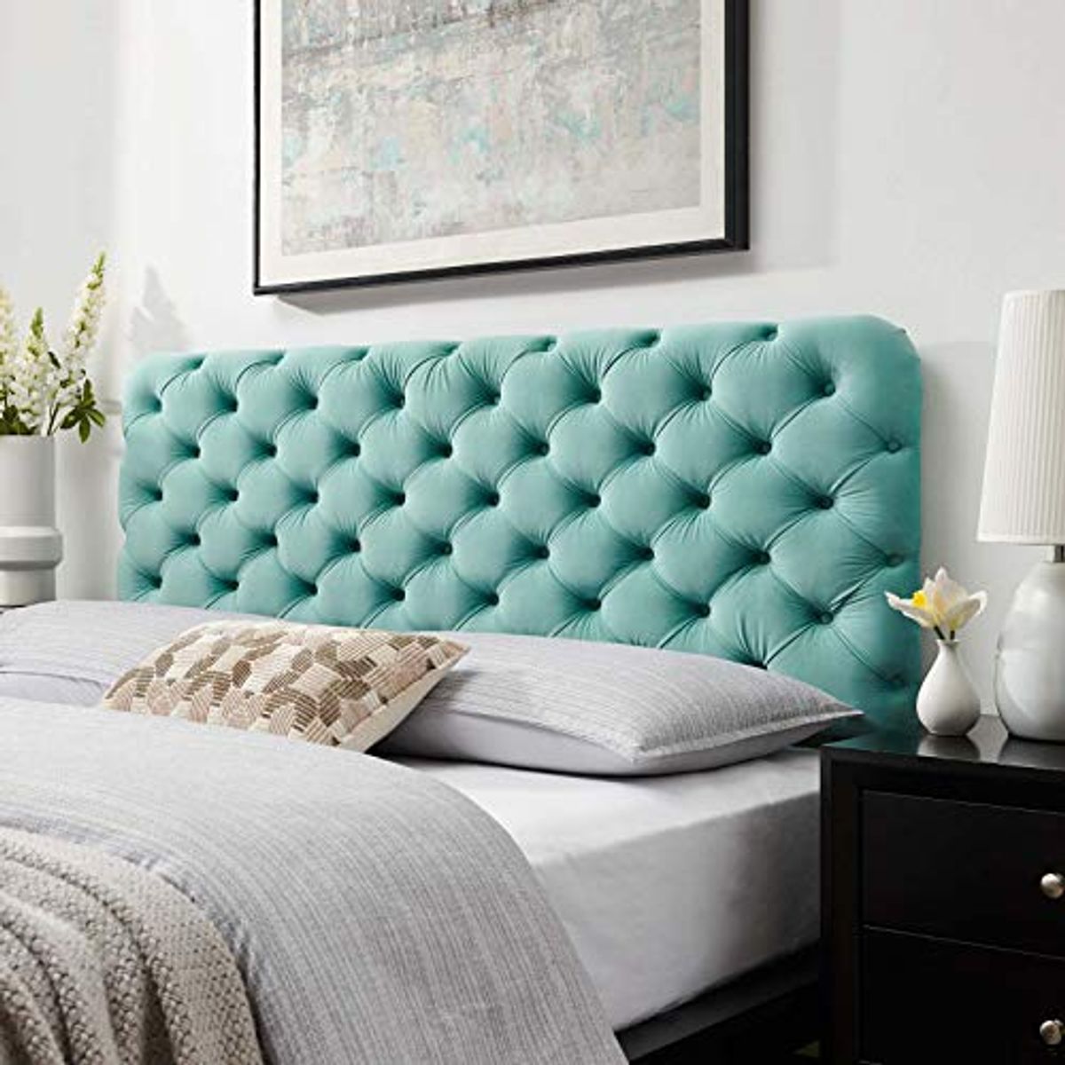 Modway Lizzy Tufted Performance Velvet Headboard in Mint, Twin