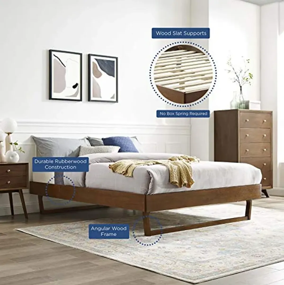 Modway MOD-6215-WAL Billie King Wood Platform Bed Frame, Walnut