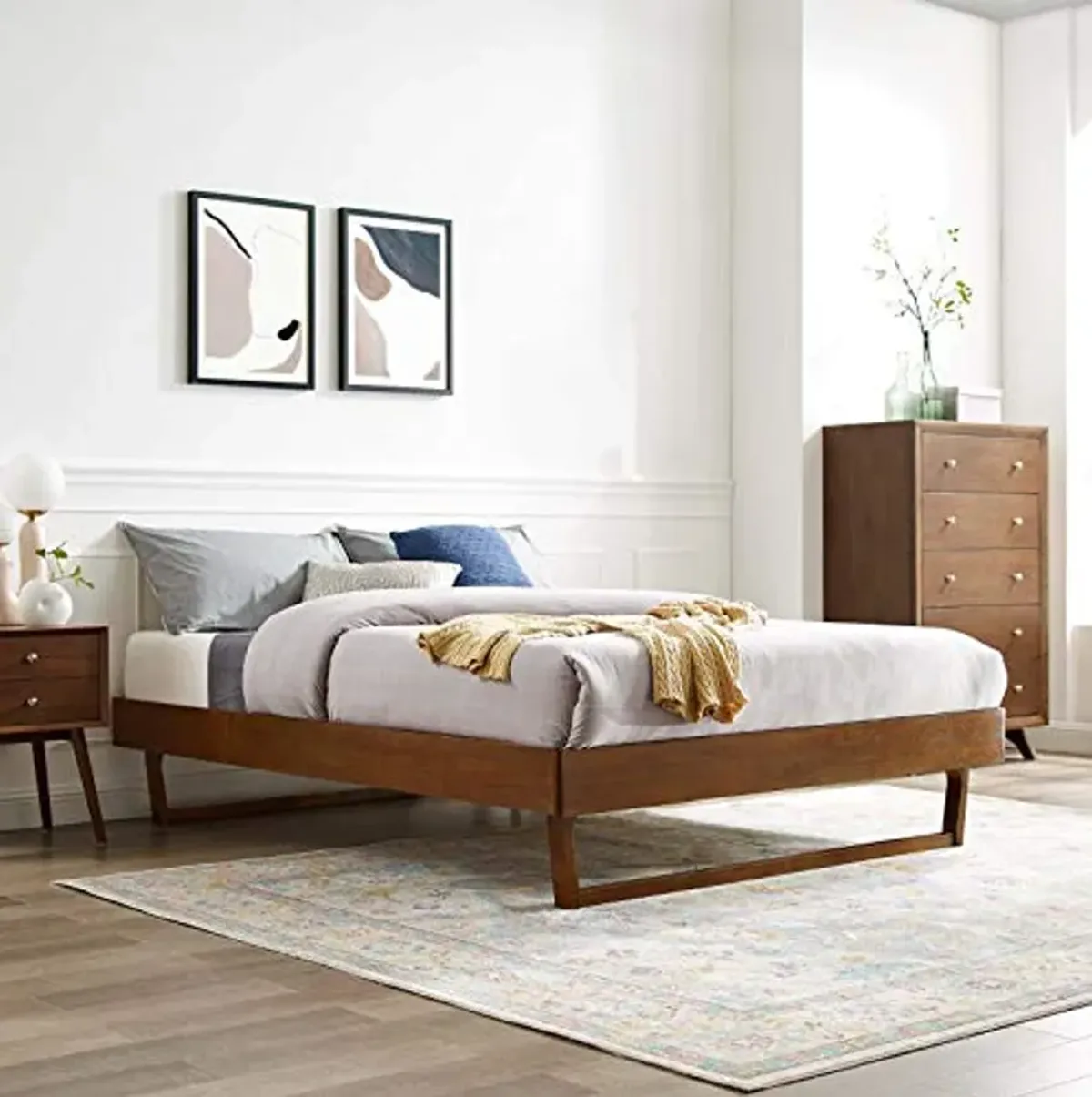 Modway MOD-6215-WAL Billie King Wood Platform Bed Frame, Walnut