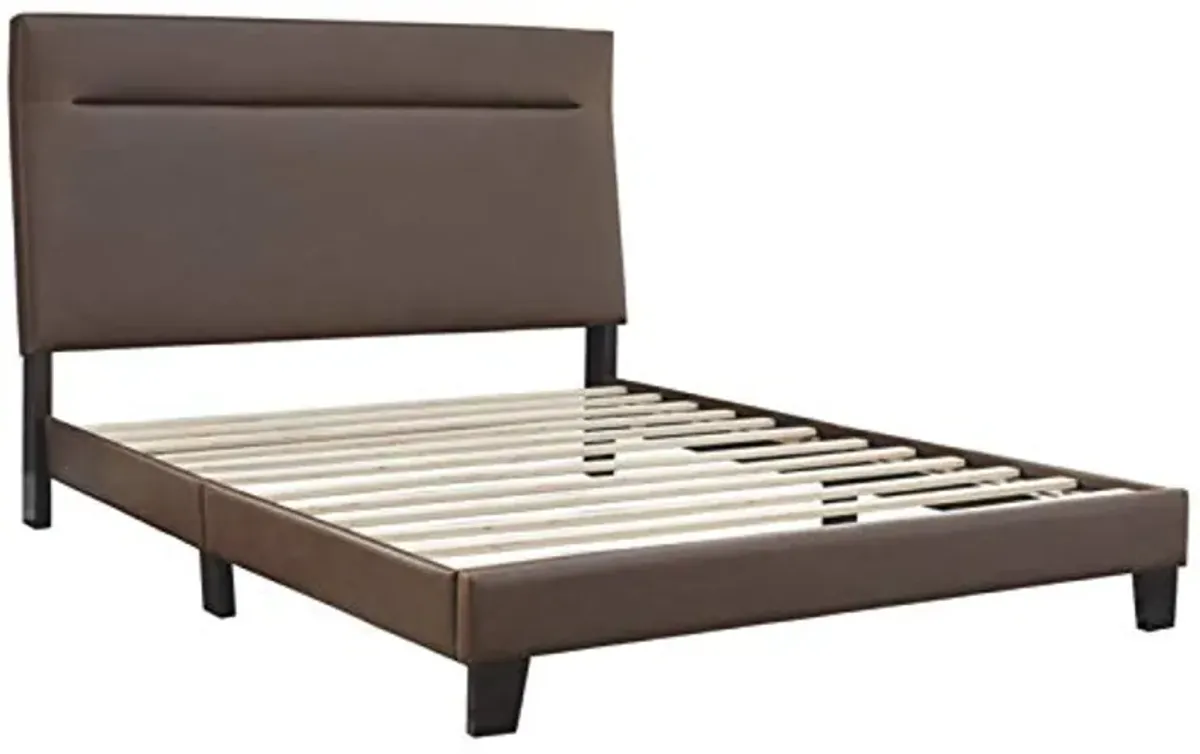 Signature Design by Ashley Adelloni Modern Queen Upholstered Platform Bed with Adjustable Headboard, Brown