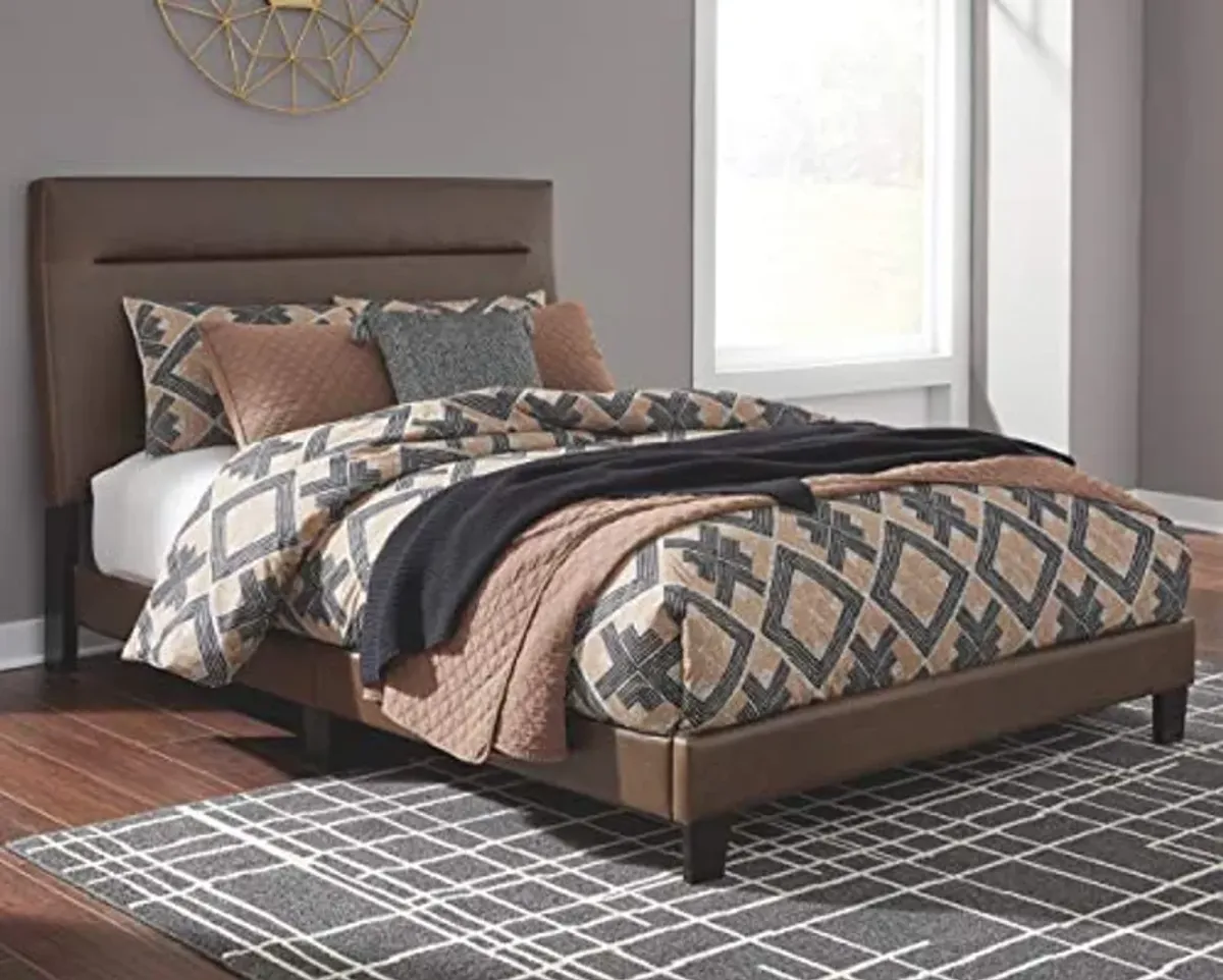 Signature Design by Ashley Adelloni Modern Queen Upholstered Platform Bed with Adjustable Headboard, Brown