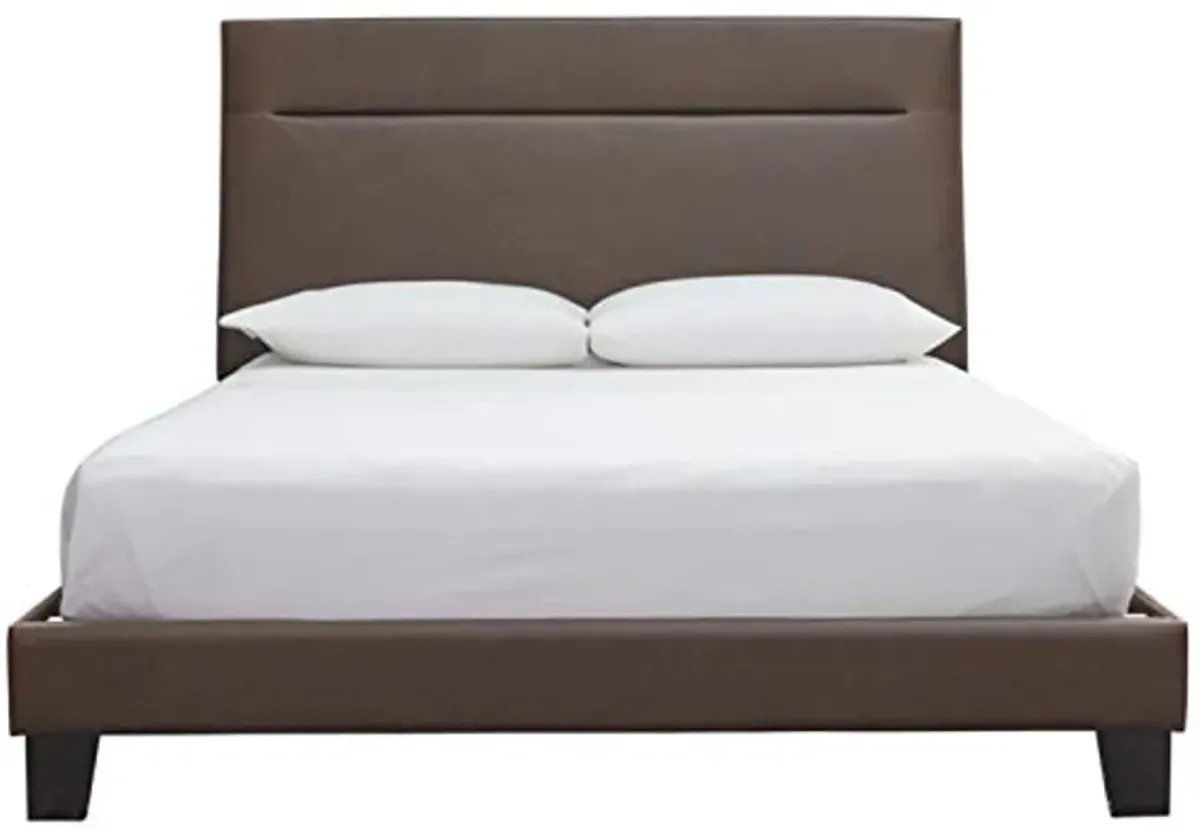 Signature Design by Ashley Adelloni Modern Queen Upholstered Platform Bed with Adjustable Headboard, Brown