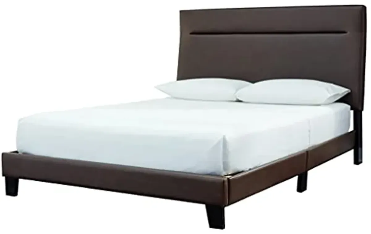 Signature Design by Ashley Adelloni Modern Queen Upholstered Platform Bed with Adjustable Headboard, Brown