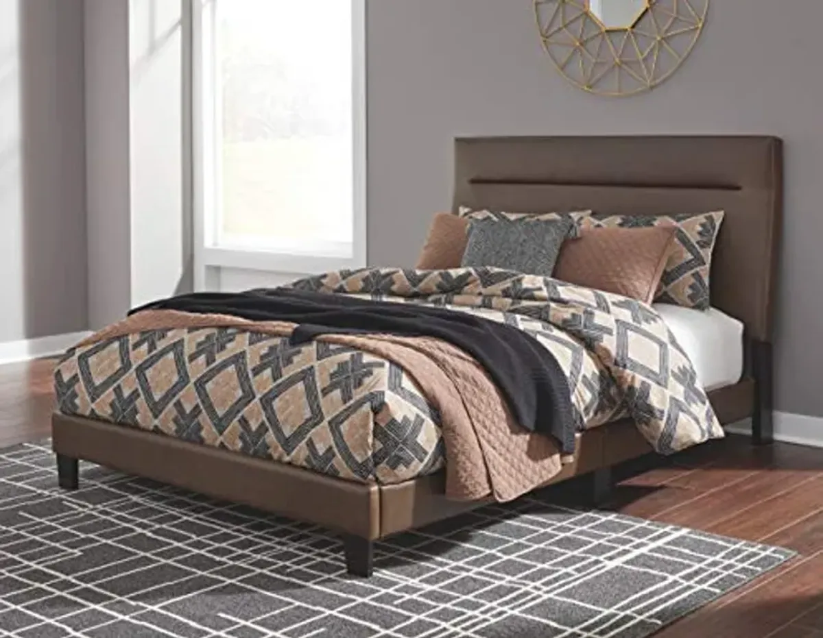 Signature Design by Ashley Adelloni Modern Queen Upholstered Platform Bed with Adjustable Headboard, Brown