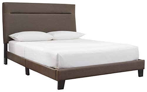 Signature Design by Ashley Adelloni Modern Queen Upholstered Platform Bed with Adjustable Headboard, Brown