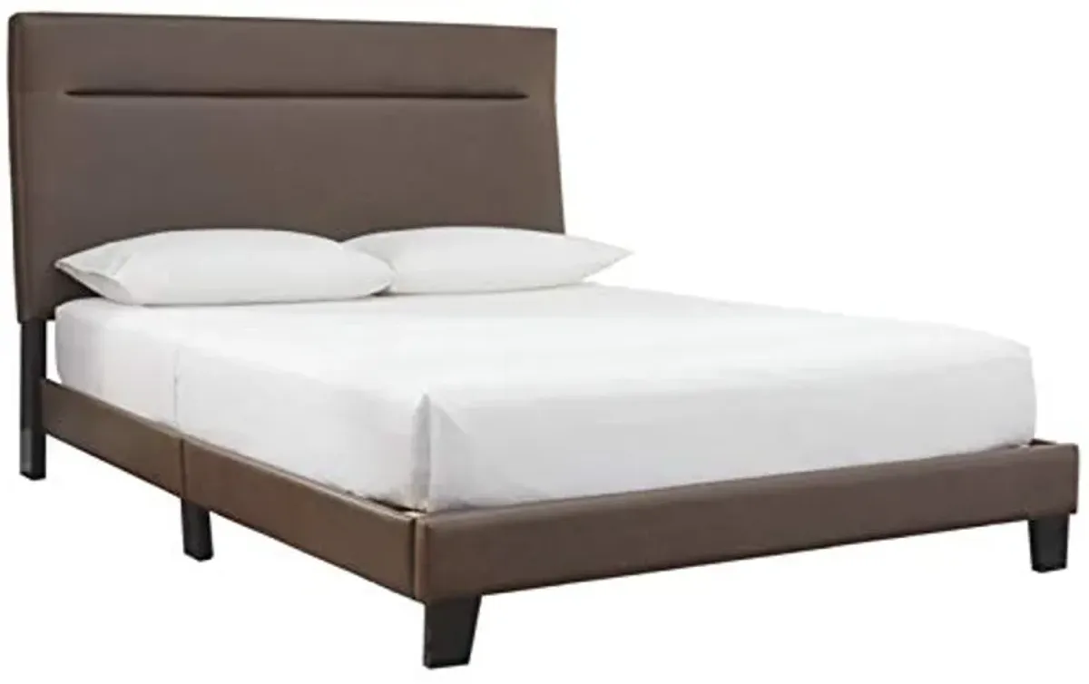 Signature Design by Ashley Adelloni Modern Queen Upholstered Platform Bed with Adjustable Headboard, Brown