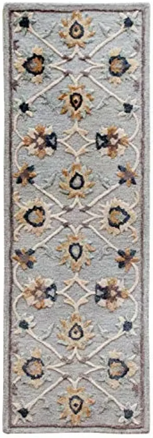 LR Home 2x7 Indoor Transitional Runner Rug for Home Décor | Floral Farmhouse Wool Rugs for Living Room, Bedroom, Playroom | Blue/Gray