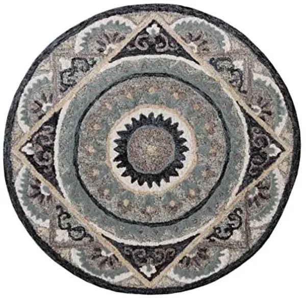 LR Home 3ft Indoor Transitional Area Rug for Home Décor | Medallion Farmhouse Wool Rug for Living Room, Bedroom, playroom, Gray/Blue