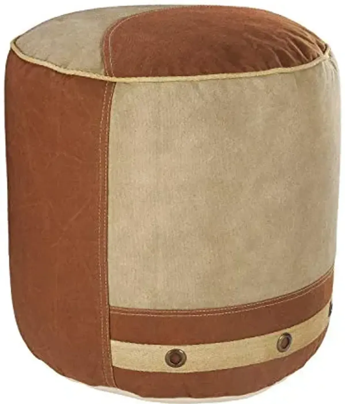 L.R. Resources Inc LR Home Beige/Brown Color Block Cotton Ottoman Pouf for Home Decor | Hand-Made Industrial Foot Rest for Bedroom & Living Room Decor | 16 x 16 x 16 Stuffed Pouf for Seating