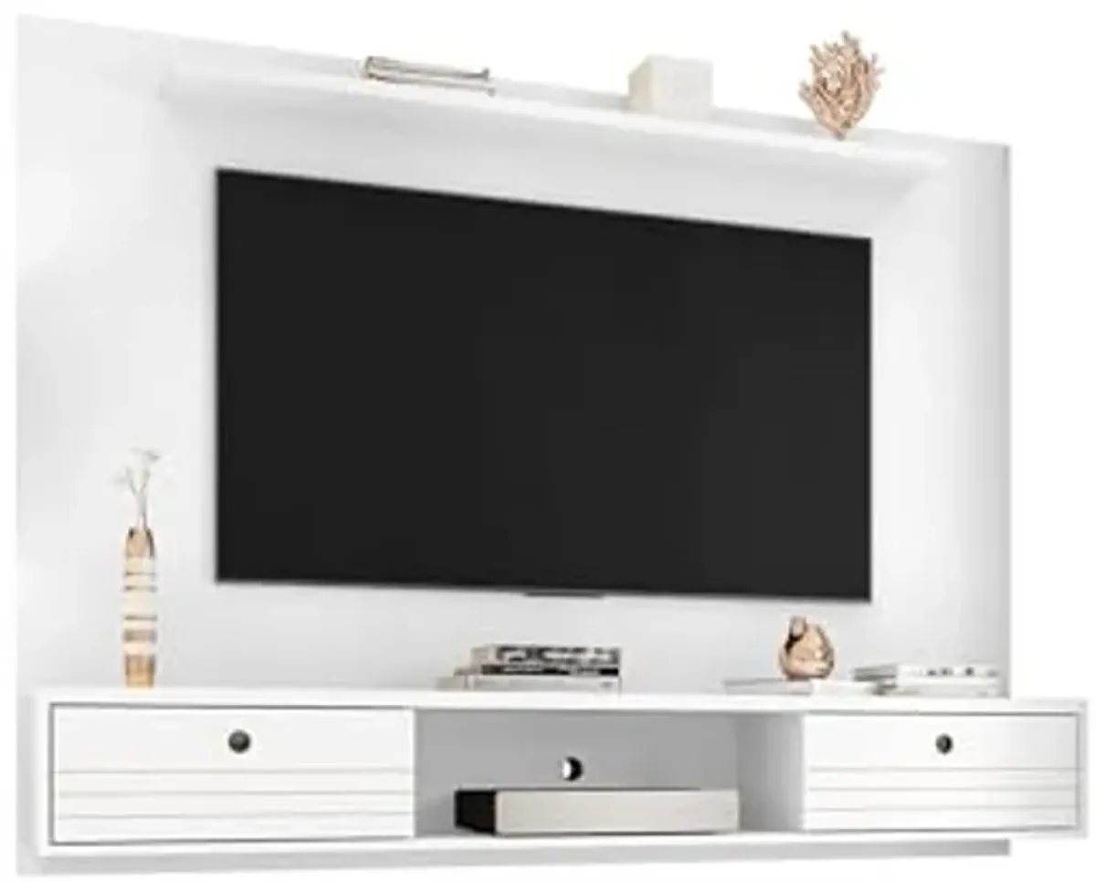 Manhattan Comfort Liberty Floating Entertainment Center with Storage, Shelves, and Cabinet, Mid Century Modern TV Stand for Televisions up to 65 Inches, Bedroom and Living Room, 70" Wide, White