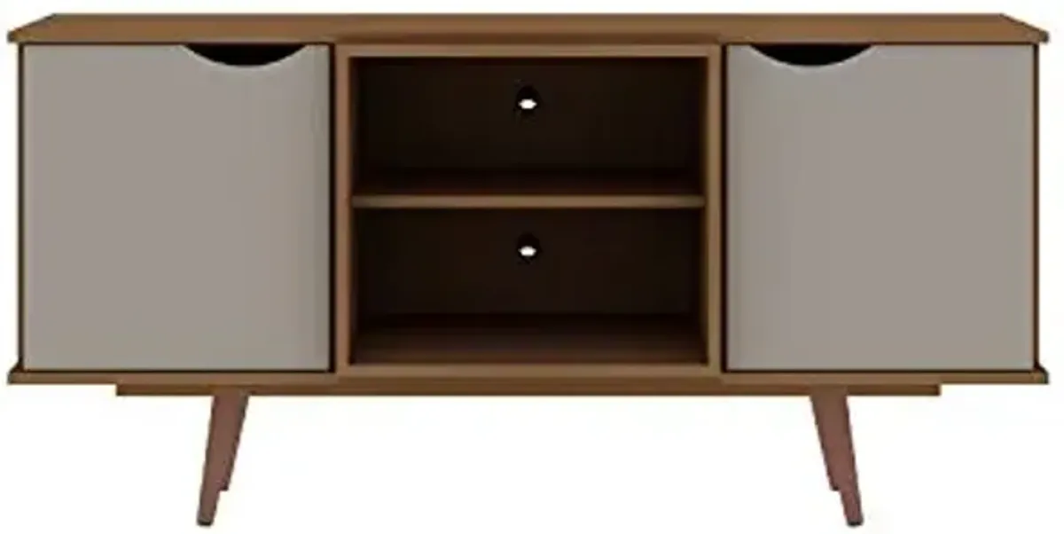 Manhattan Comfort Hampton 53.54 TV Stand with 4 Shelves and Solid Wood Legs in Off White and Maple Cream