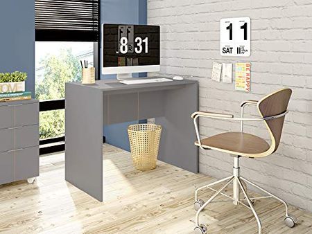 Manhattan Comfort Cornelia Mid Century Modern Home Office Modular Desk Table, 35.4", Grey