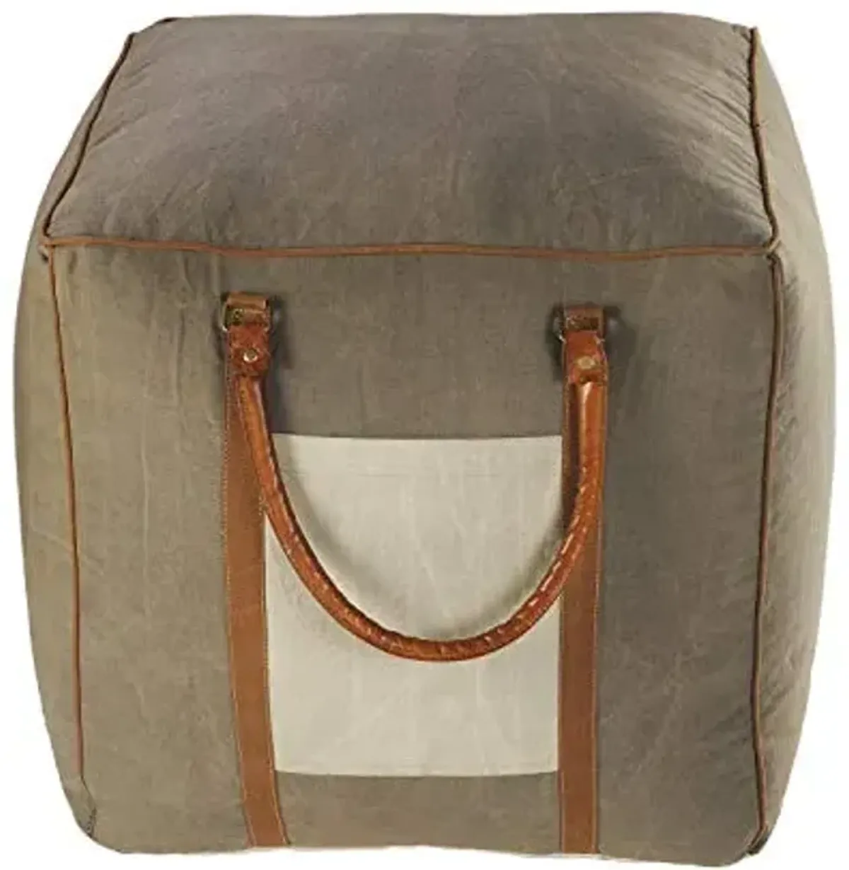 LR Home Gray/Ivory/Brown Color Block Cotton Blend Ottoman Pouf for Home Decor | Hand-Made Farmhouse Foot Rest for Bedroom & Living Room Decor | 20 x 20 x 20 Stuffed Pouf for Seating