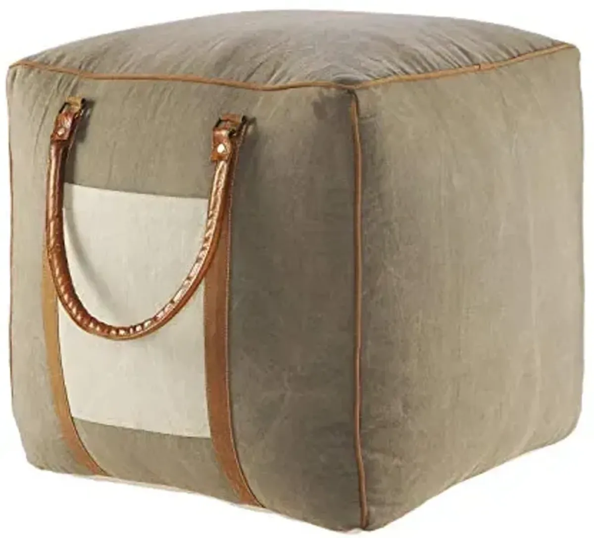 LR Home Gray/Ivory/Brown Color Block Cotton Blend Ottoman Pouf for Home Decor | Hand-Made Farmhouse Foot Rest for Bedroom & Living Room Decor | 20 x 20 x 20 Stuffed Pouf for Seating