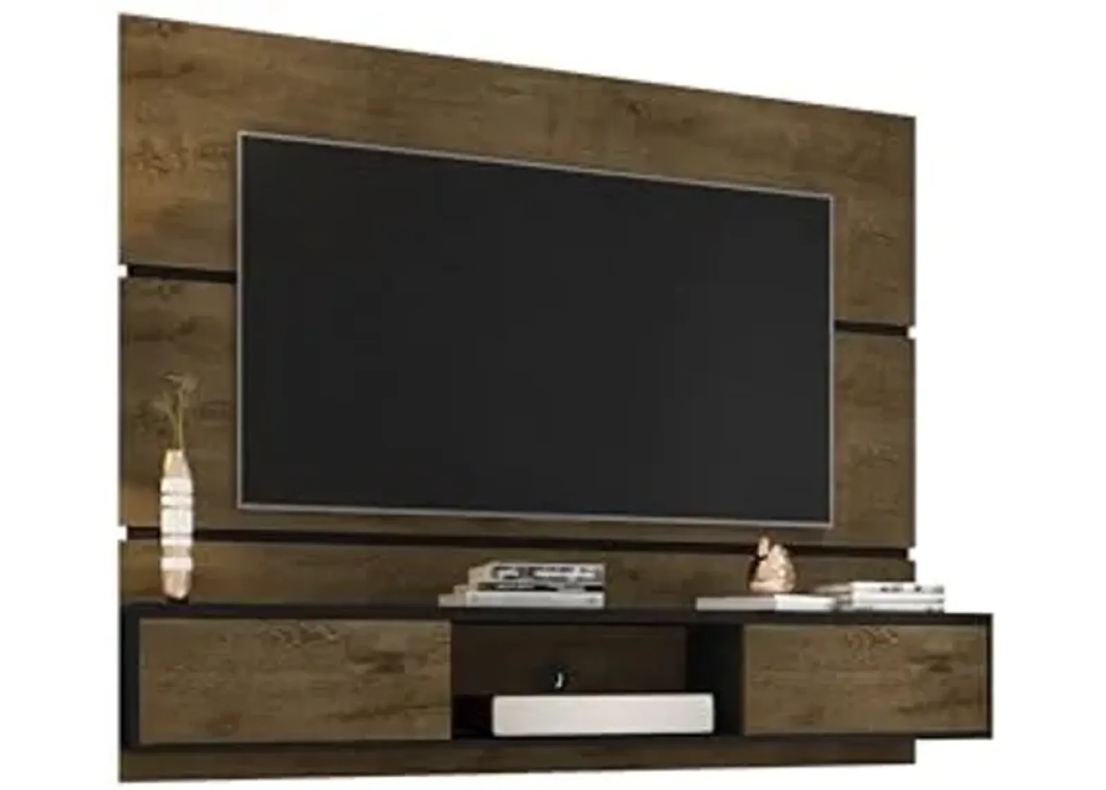 Manhattan Comfort Vernon 62" Floating Entertainment Center, Wall Mounted TV Stand for 55'' Television with Concealed & Open Storage, Hole for Cable Management, Rustic Brown and Black