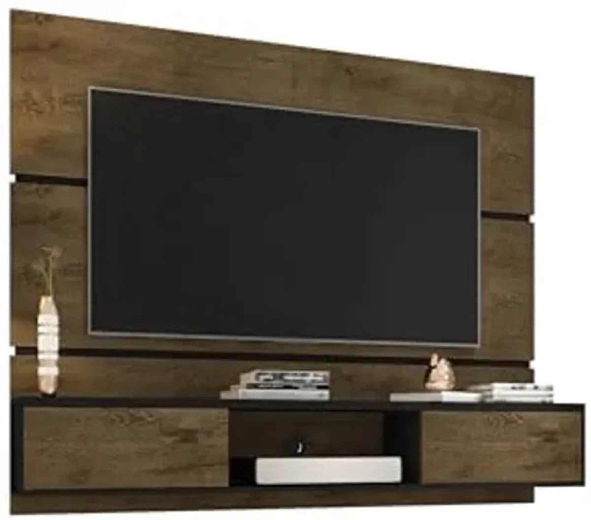 Manhattan Comfort Vernon 62" Floating Entertainment Center, Wall Mounted TV Stand for 55'' Television with Concealed & Open Storage, Hole for Cable Management, Rustic Brown and Black