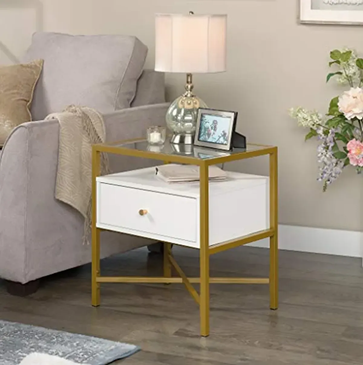 Sauder Harper Heights Side Table, L: 19.69" x W: 15.55" x H: 21.73", White